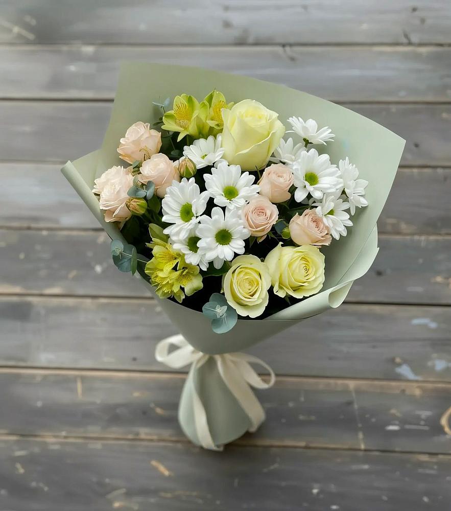 Букет цветов из: Альстромерии, Розы и Хризантемы в Кардоникской