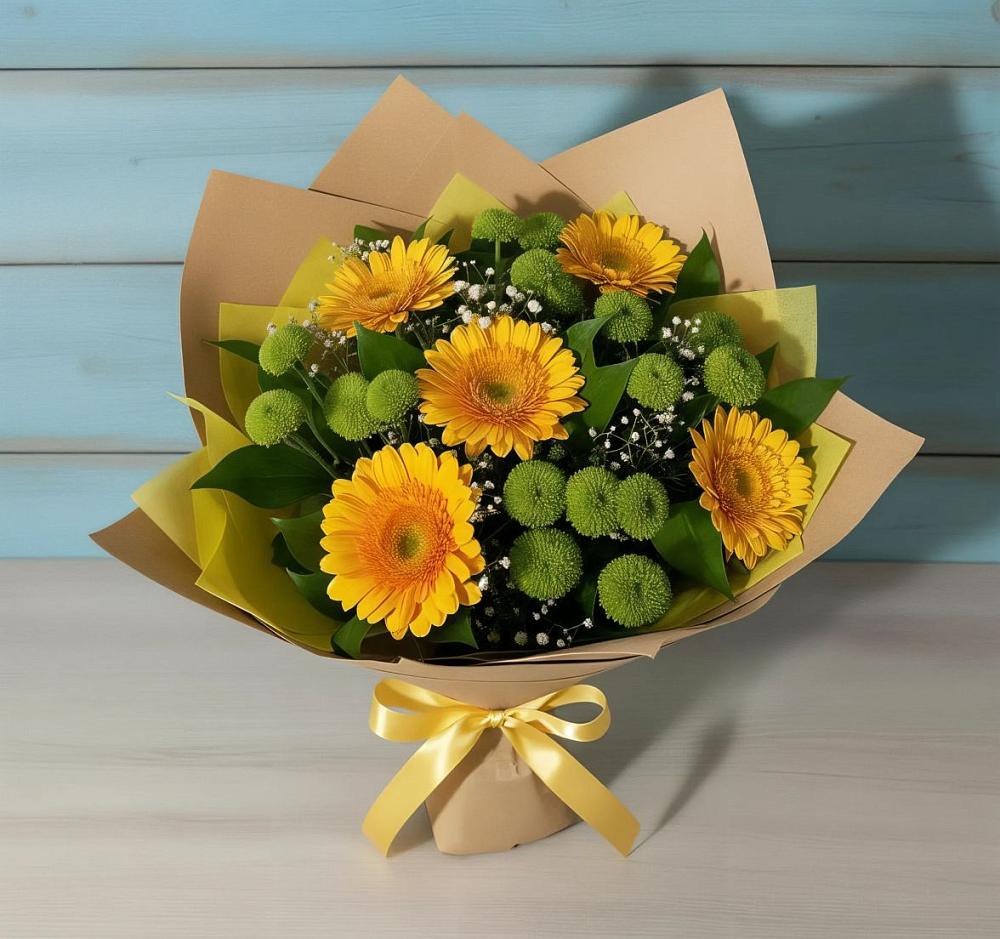 Букет цветов из: Герберы и Хризантемы в Кардоникской