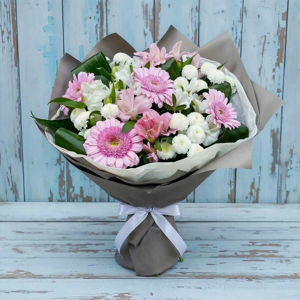 Букет цветов из: Герберы, Альстромерии и Хризантемы в Кардоникской