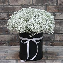 Цветочная композиция из Гипсофила в шляпной коробке в Кардоникской